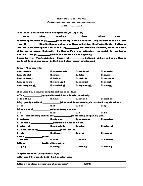 Đề thi giữa học kỳ I môn Tiếng Anh Lớp 8 (Thí điểm)